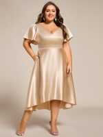 Plus Size Satin Midi Wedding Guest Dress with Pockets - Image 16