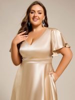 Plus Size Satin Midi Wedding Guest Dress with Pockets - Image 15