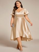 Plus Size Satin Midi Wedding Guest Dress with Pockets - Image 13