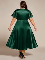 Plus Size Satin Midi Wedding Guest Dress with Pockets - Image 25