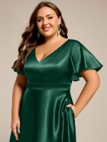Plus Size Satin Midi Wedding Guest Dress with Pockets - Image 26