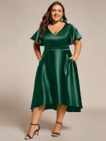 Plus Size Satin Midi Wedding Guest Dress with Pockets - Image 24