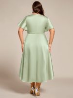 Plus Size Satin Midi Wedding Guest Dress with Pockets - Image 31