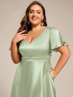 Plus Size Satin Midi Wedding Guest Dress with Pockets - Image 32