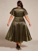 Plus Size Satin Midi Wedding Guest Dress with Pockets - Image 4
