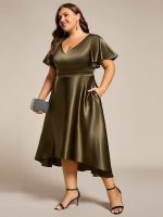 Plus Size Satin Midi Wedding Guest Dress with Pockets - Image 7