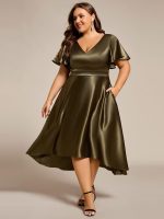 Plus Size Satin Midi Wedding Guest Dress with Pockets - Image 6