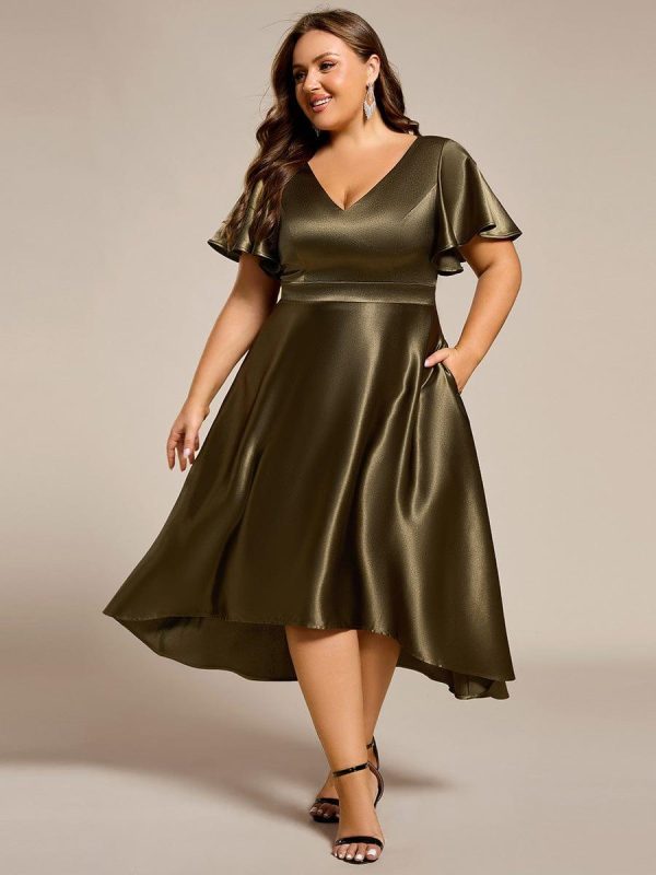 Plus Size Satin Midi Wedding Guest Dress with Pockets - Image 6