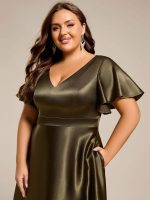Plus Size Satin Midi Wedding Guest Dress with Pockets - Image 5