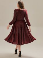 Plus Size Glitter long Sleeve Midi Dress With Pocket - Image 2