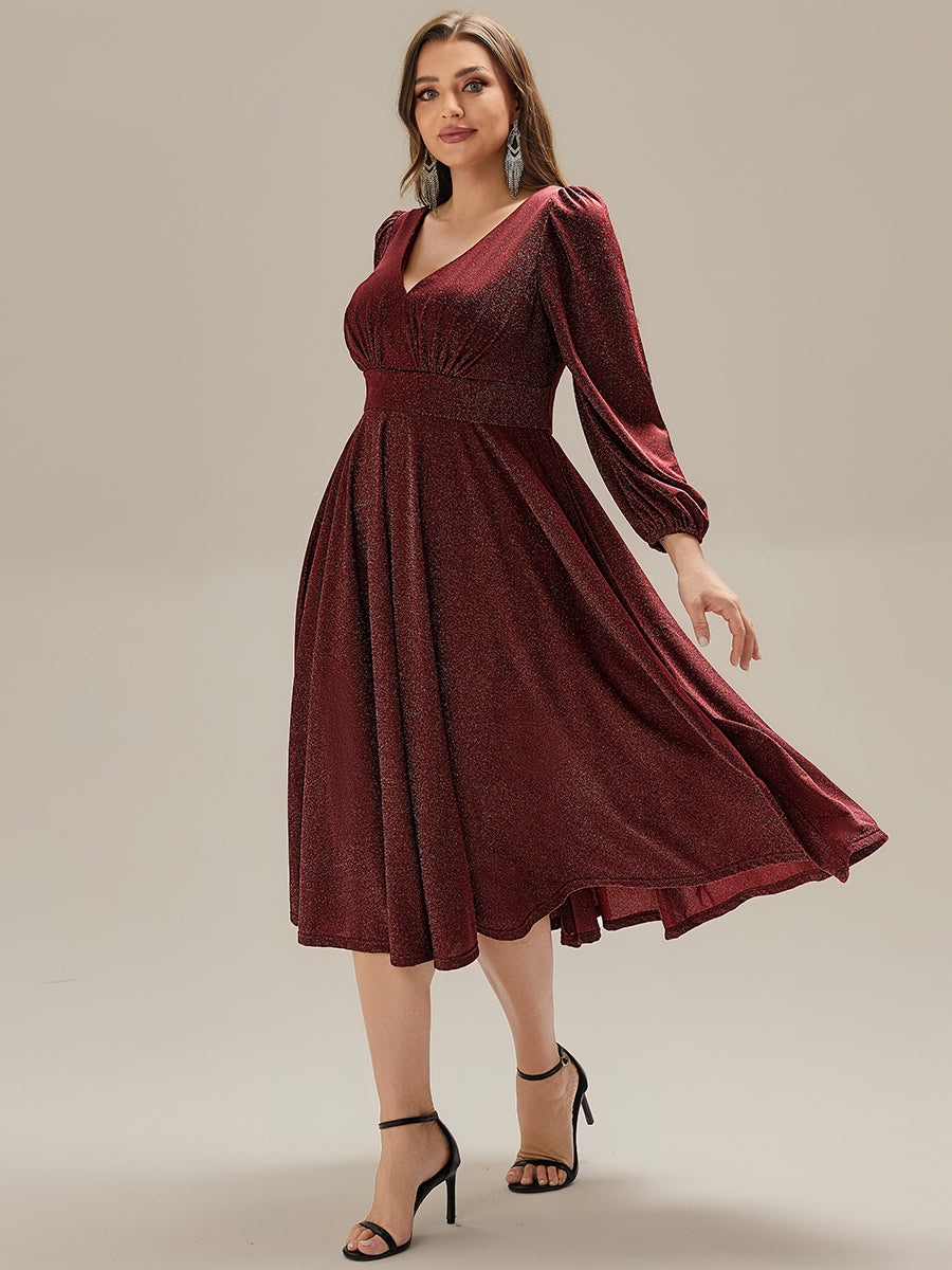 EG02523BD-PR3 Plus Size Glitter long Sleeve Midi Dress With Pocket - Image 3