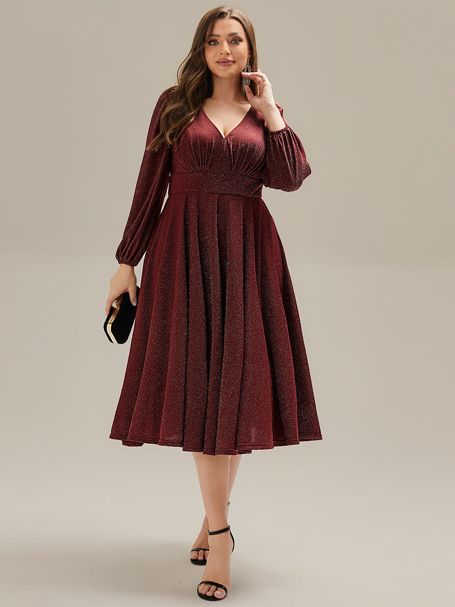 EG02523BD-PR4 Plus Size Glitter long Sleeve Midi Dress With Pocket - Image 4