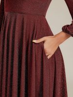 Plus Size Glitter long Sleeve Midi Dress With Pocket - Image 5