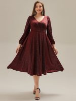 Plus Size Glitter long Sleeve Midi Dress With Pocket