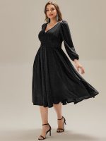 Plus Size Glitter long Sleeve Midi Dress With Pocket - Image 9