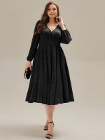 Plus Size Glitter long Sleeve Midi Dress With Pocket - Image 6
