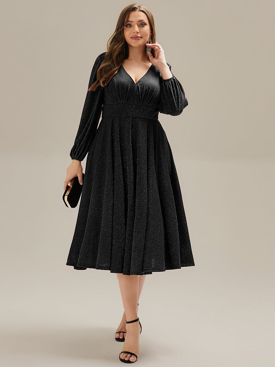 EG02523BK-PR4 Plus Size Glitter long Sleeve Midi Dress With Pocket - Image 6