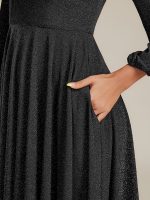 Plus Size Glitter long Sleeve Midi Dress With Pocket - Image 10