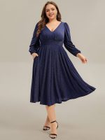 Plus Size Glitter long Sleeve Midi Dress With Pocket - Image 11