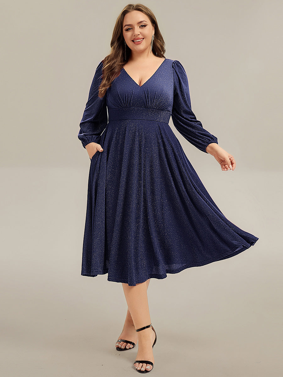 EG02523NB-PR3 Plus Size Glitter long Sleeve Midi Dress With Pocket - Image 11