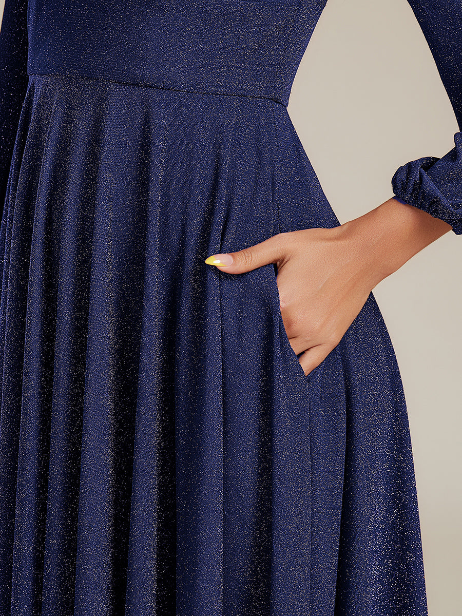 EG02523NB-PR5 Plus Size Glitter long Sleeve Midi Dress With Pocket - Image 15