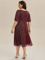 Shimmery Lantern Sleeve A-Line Wedding Guest Dress - Image 17
