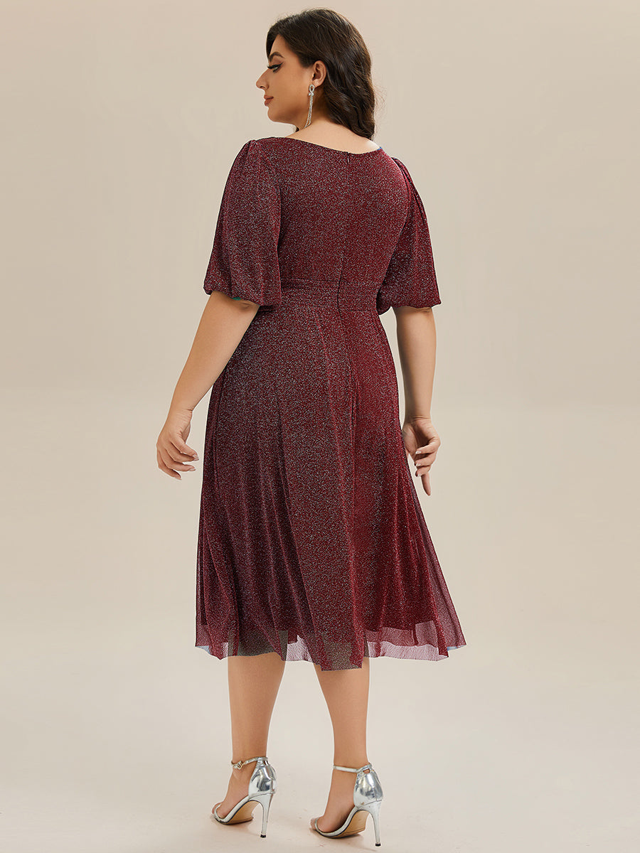 EG02561BD-PR2 Shimmery Lantern Sleeve A-Line Wedding Guest Dress - Image 17