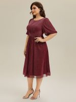 Shimmery Lantern Sleeve A-Line Wedding Guest Dress - Image 18