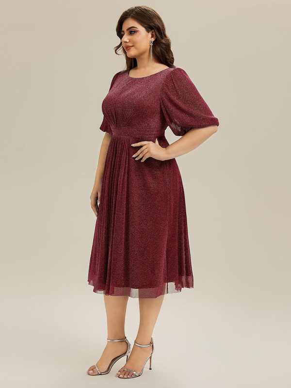 Shimmery Lantern Sleeve A-Line Wedding Guest Dress - Image 18