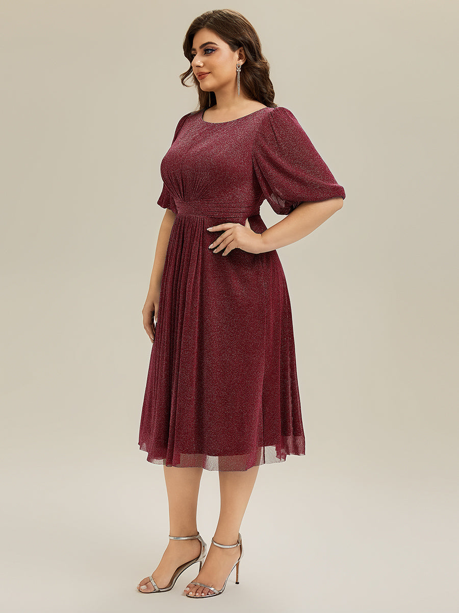 EG02561BD-PR3 Shimmery Lantern Sleeve A-Line Wedding Guest Dress - Image 18