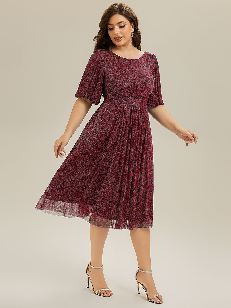 EG02561BD-PR4 Shimmery Lantern Sleeve A-Line Wedding Guest Dress - Image 19