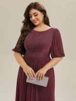 Shimmery Lantern Sleeve A-Line Wedding Guest Dress - Image 20