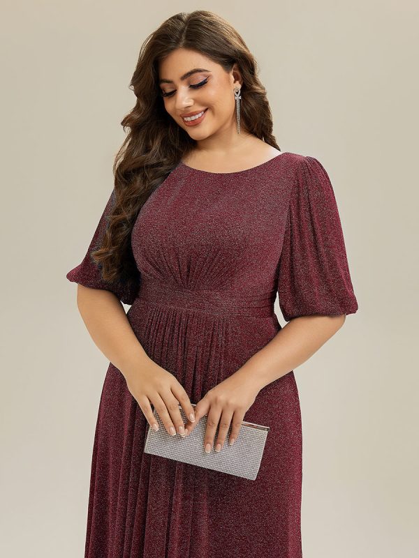 Shimmery Lantern Sleeve A-Line Wedding Guest Dress - Image 20