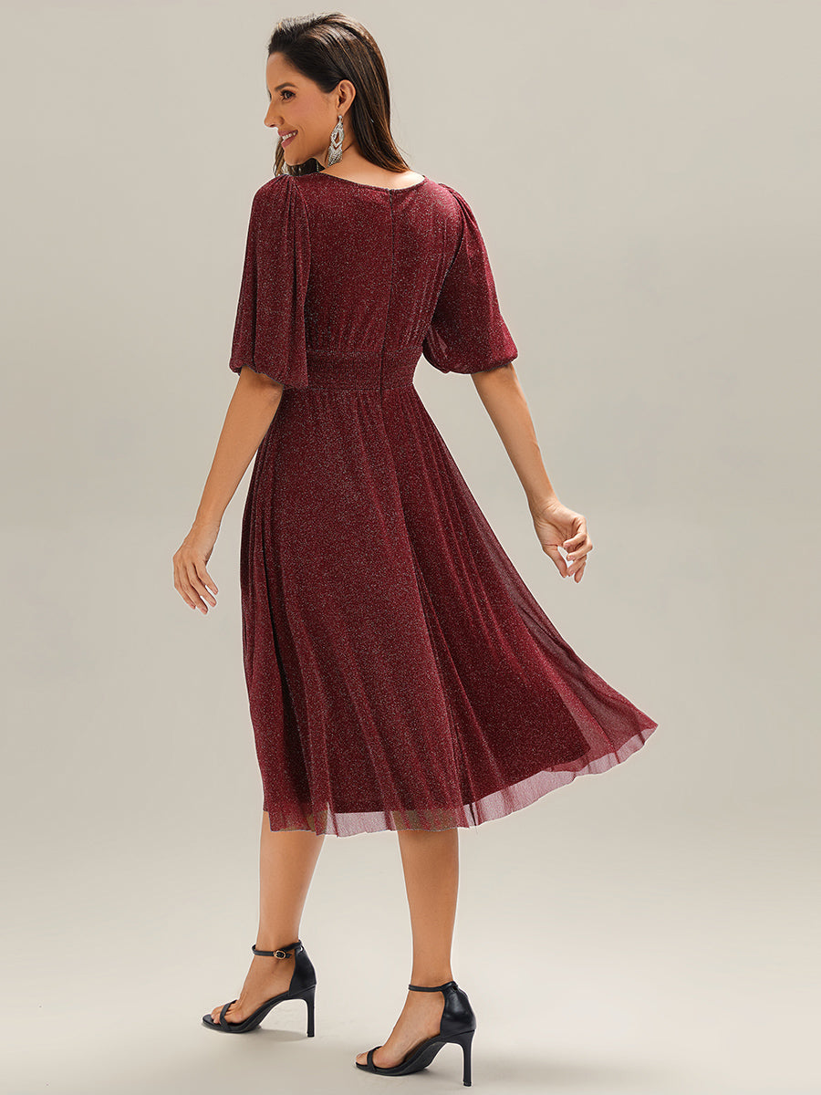 EG02561BD-R2 Shimmery Lantern Sleeve A-Line Wedding Guest Dress - Image 12