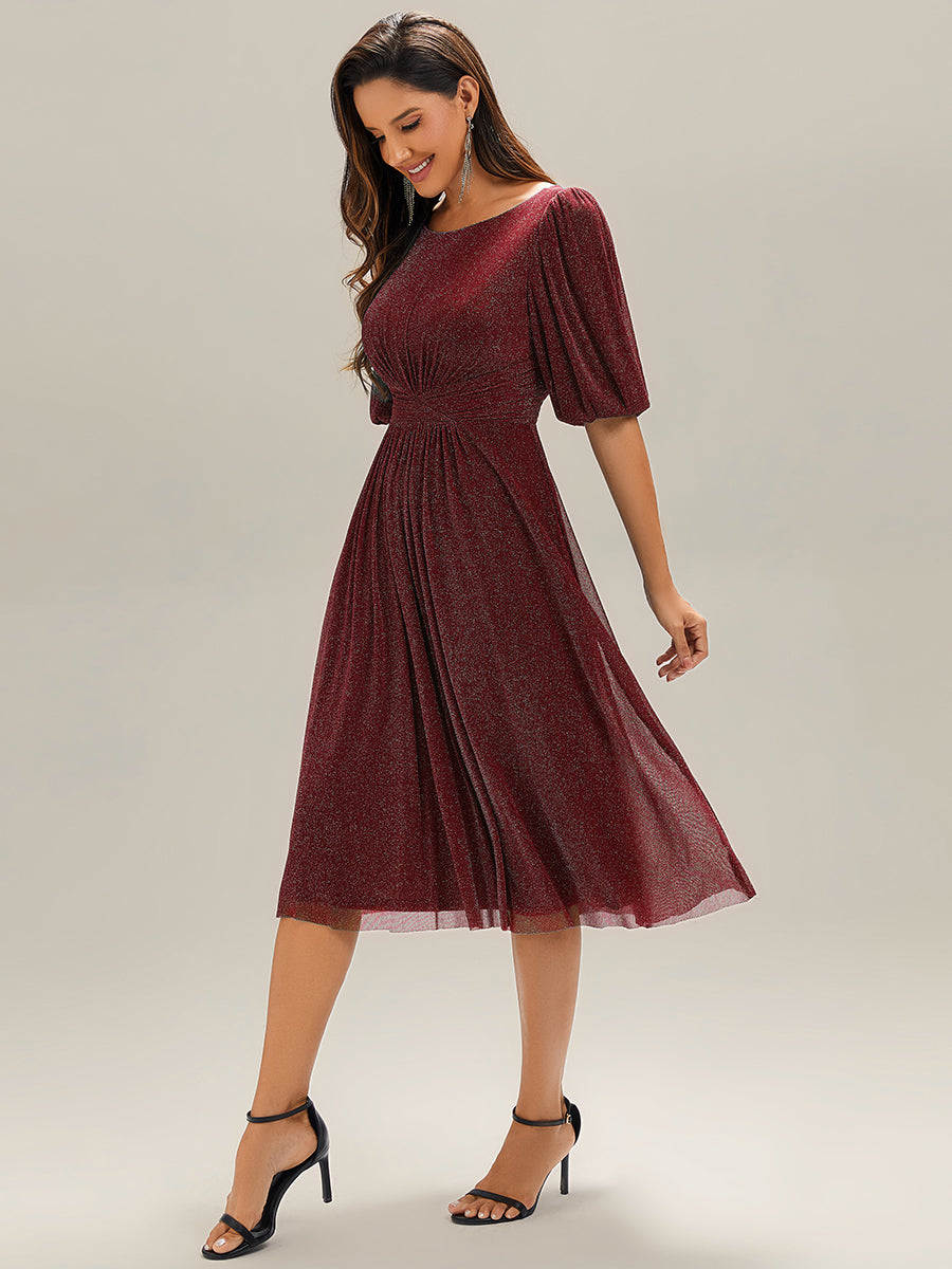 EG02561BD-R3 Shimmery Lantern Sleeve A-Line Wedding Guest Dress - Image 13