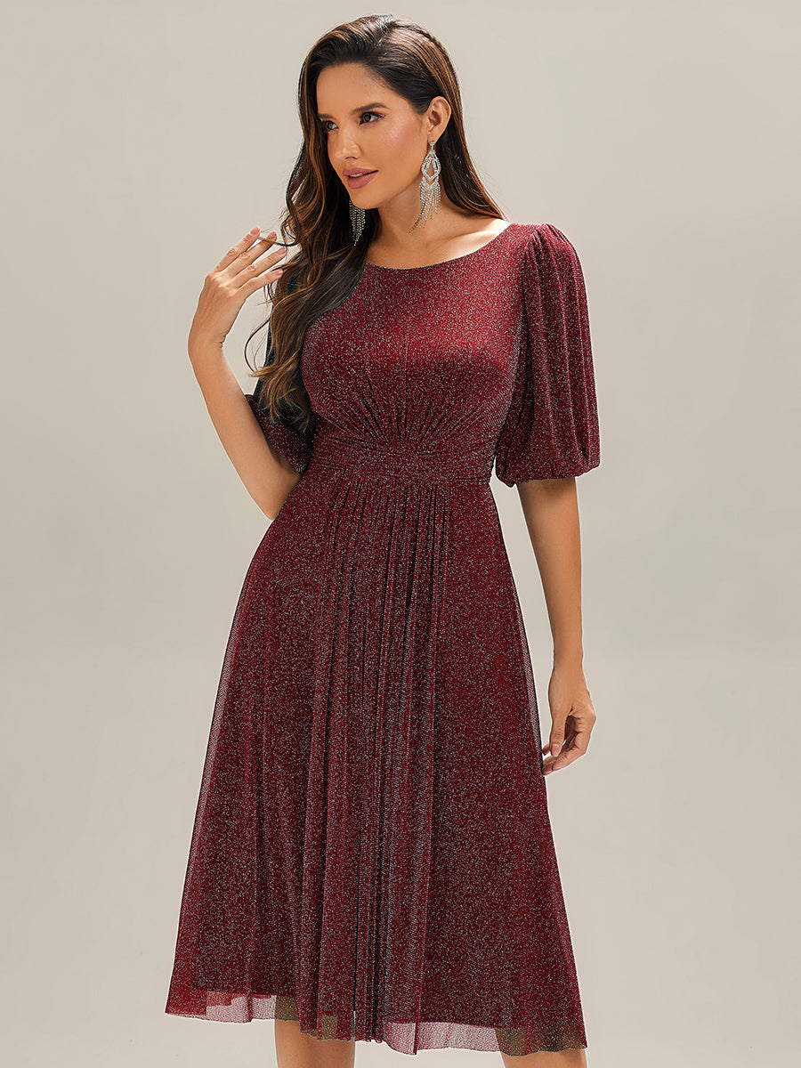EG02561BD-R4 Shimmery Lantern Sleeve A-Line Wedding Guest Dress - Image 14
