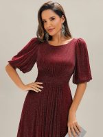 Shimmery Lantern Sleeve A-Line Wedding Guest Dress - Image 15