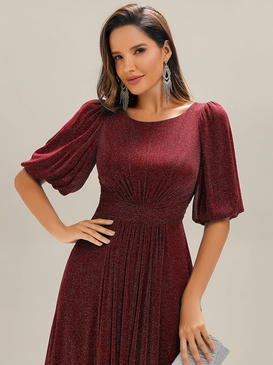 EG02561BD-R5 Shimmery Lantern Sleeve A-Line Wedding Guest Dress - Image 15