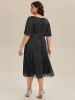 Shimmery Lantern Sleeve A-Line Wedding Guest Dress - Image 8