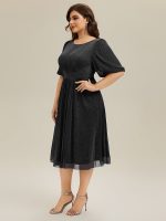 Shimmery Lantern Sleeve A-Line Wedding Guest Dress - Image 10