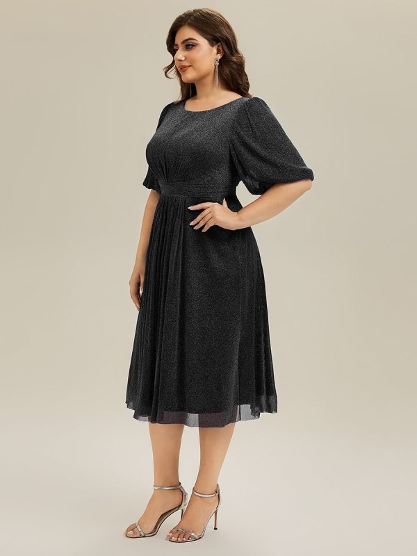 Shimmery Lantern Sleeve A-Line Wedding Guest Dress - Image 10