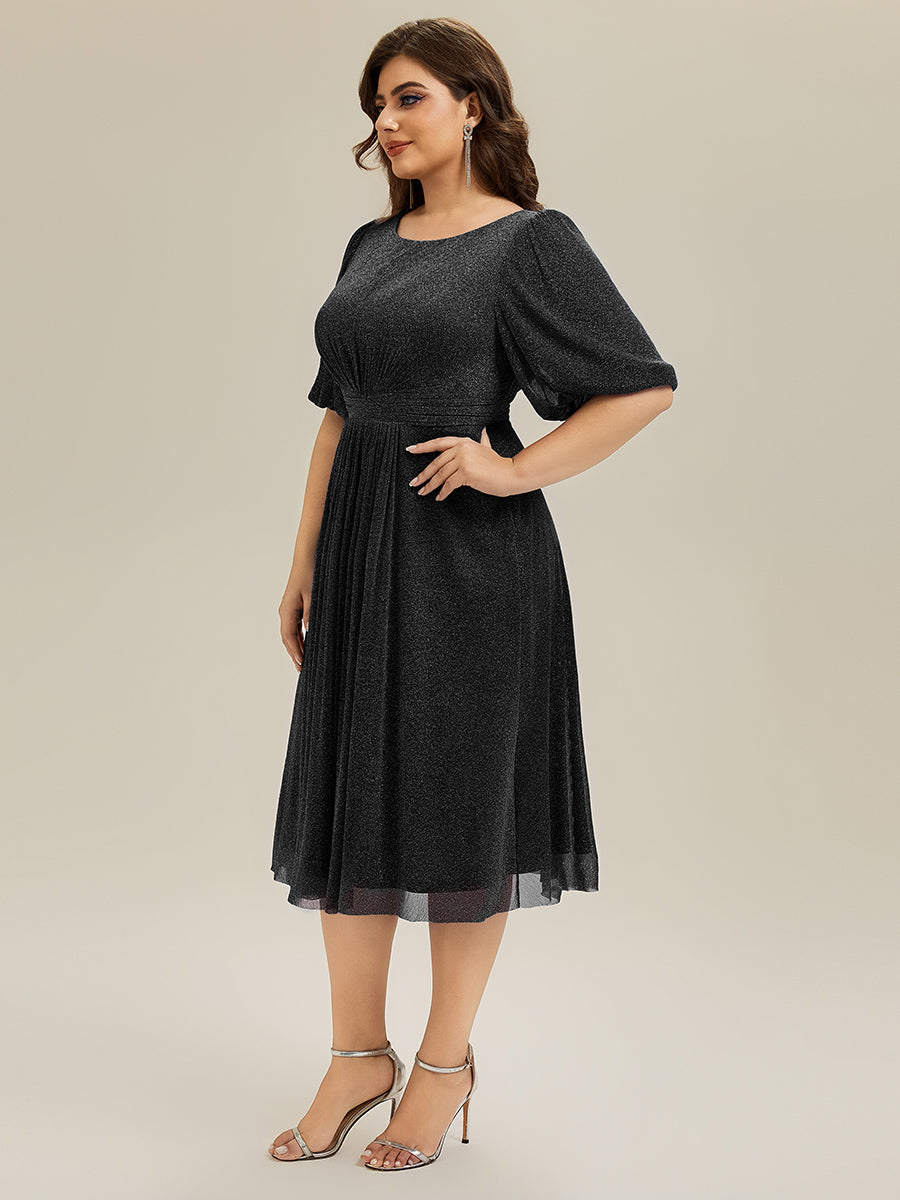 EG02561BK-PR3 Shimmery Lantern Sleeve A-Line Wedding Guest Dress - Image 10