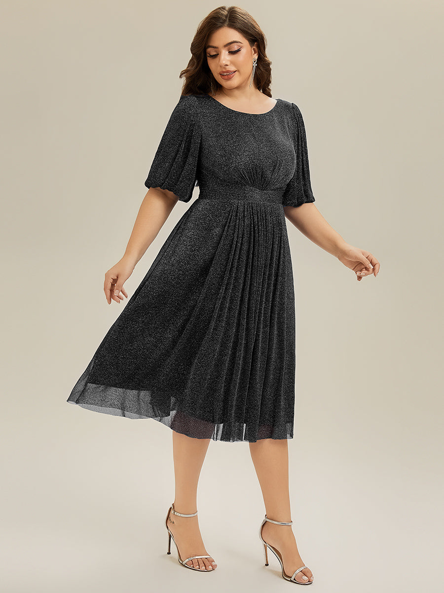EG02561BK-PR4 Shimmery Lantern Sleeve A-Line Wedding Guest Dress - Image 3