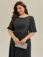 Shimmery Lantern Sleeve A-Line Wedding Guest Dress - Image 9