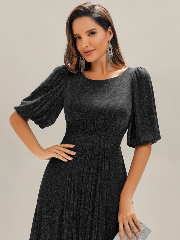 Shimmery Lantern Sleeve A-Line Wedding Guest Dress - Image 4