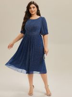 Shimmery Lantern Sleeve A-Line Wedding Guest Dress - Image 26