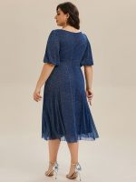 Shimmery Lantern Sleeve A-Line Wedding Guest Dress - Image 27