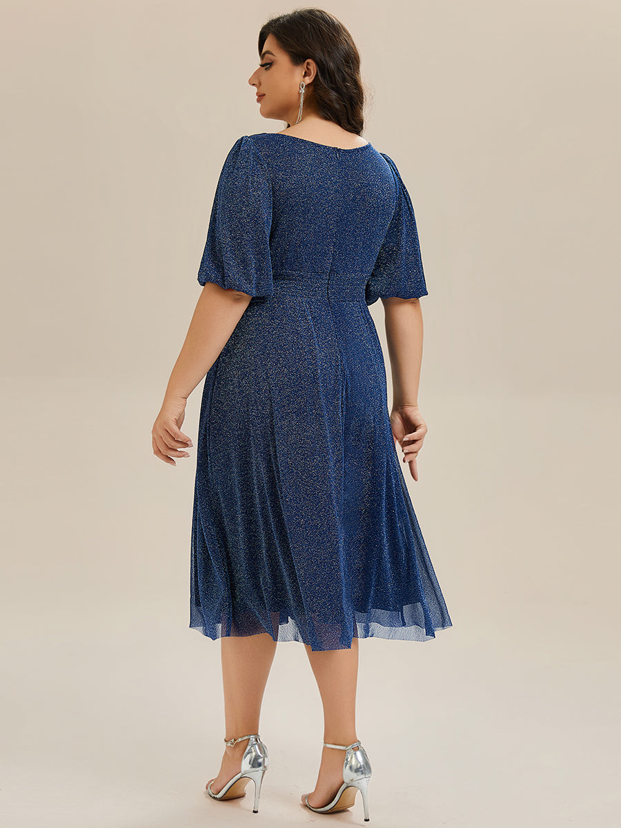 EG02561NB-PR2 Shimmery Lantern Sleeve A-Line Wedding Guest Dress - Image 27