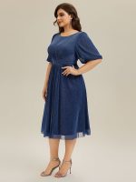 Shimmery Lantern Sleeve A-Line Wedding Guest Dress - Image 28