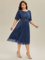 Shimmery Lantern Sleeve A-Line Wedding Guest Dress - Image 29
